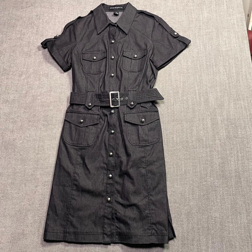 Black Utility Shirt Dress with Belt